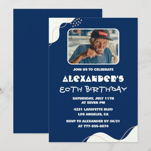 80e verjaardag uitnodigingen Mannen Foto Eenvoudig (Voorkant / Achterkant)