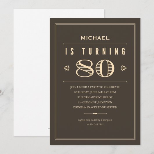 80e verjaardag uitnodigingen voor mannen (Voorkant / Achterkant)