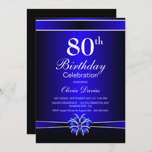 80e verjaardag van Black and Blue Kaart (Voorkant / Achterkant)