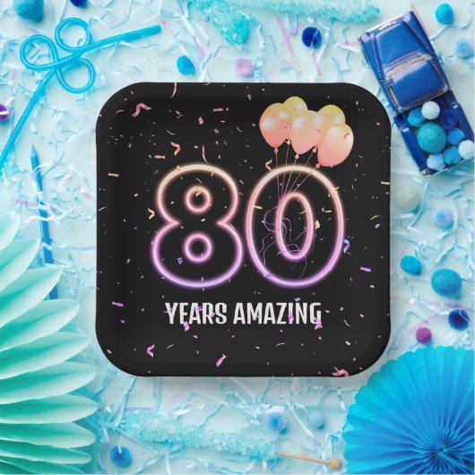 80e verjaardag van de ballonnen en Confetti Papieren Bordje (Feest)
