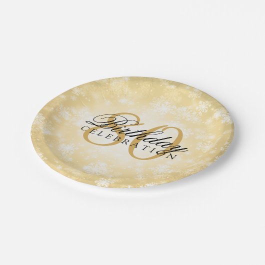 80e verjaardag van de gouden winter papieren bordje (Gekanteld)