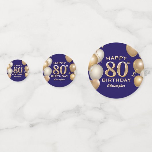 80e verjaardag van de marineblauw en goudballonnen confetti (Achterkanten)