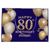 80e verjaardag van de marineblauw en goudballonnen groot cadeauzakje (Achterkant)