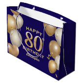 80e verjaardag van de marineblauw en goudballonnen groot cadeauzakje (Achterkant Gekanteld)
