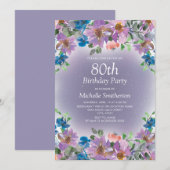 80e verjaardag van de Paarse Blauwe Floral Women's Kaart (Voorkant / Achterkant)