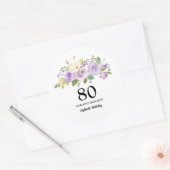80e verjaardag van de Paarse Roos Floral Ronde Sticker (Envelop)
