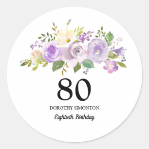 80e verjaardag van de Paarse Roos Floral Ronde Sticker