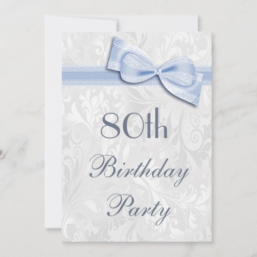 80e verjaardag van de partij Damask en Faux Bow Kaart (Voorkant)