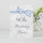 80e verjaardag van de partij Damask en Faux Bow Kaart (Staand voorkant)