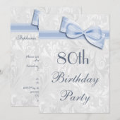 80e verjaardag van de partij Damask en Faux Bow Kaart (Voorkant / Achterkant)