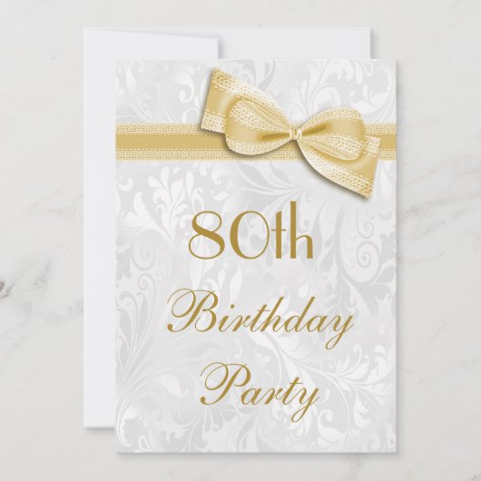 80e verjaardag van de partij Damask en Faux Bow Kaart (Voorkant)