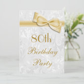 80e verjaardag van de partij Damask en Faux Bow Kaart (Staand voorkant)