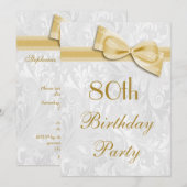 80e verjaardag van de partij Damask en Faux Bow Kaart (Voorkant / Achterkant)