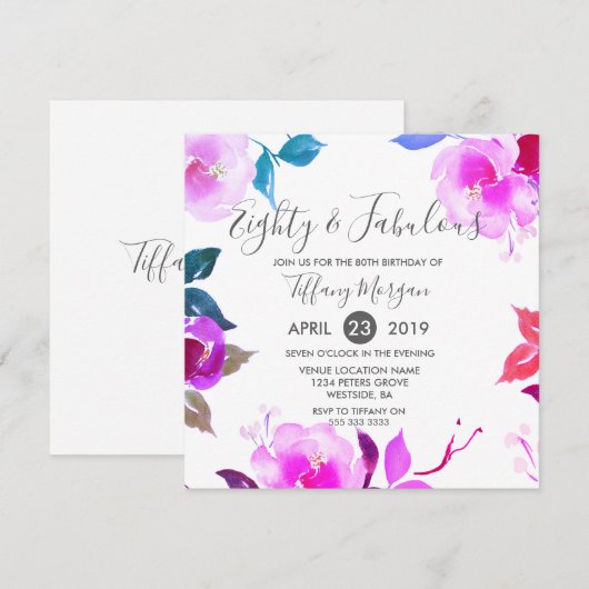 80e verjaardag van de roze Floral en Fabulous Kaart (Voorkant / Achterkant)