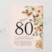 80e verjaardag van de  uitnodiging van Floral (Voorkant / Achterkant)