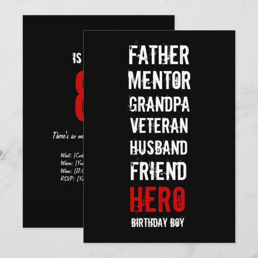 80e verjaardag van de uitnodiging van Hero-partij (Voorkant / Achterkant)