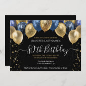 80e verjaardag van de uitnodiging voor een blauwe  (Voorkant / Achterkant)