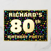 80e verjaardag van de Vreugde - Fun, kleurrijk ste Folie Uitnodiging (Voorkant)