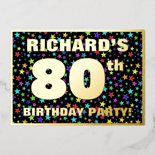 80e verjaardag van de Vreugde - Fun, kleurrijk ste Folie Uitnodiging (Voorkant)