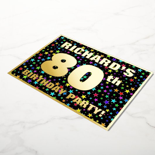 80e verjaardag van de Vreugde - Fun, kleurrijk ste Folie Uitnodiging (Gedraaid)