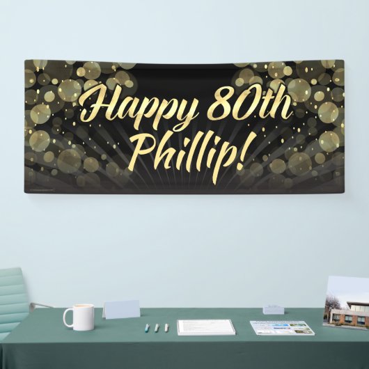 80e verjaardag van Gold/Black Bokeh Spandoek (Beurs)