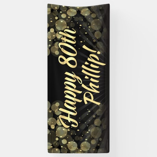 80e verjaardag van Gold/Black Bokeh Spandoek (Verticaal)
