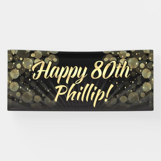 80e verjaardag van Gold/Black Bokeh Spandoek (Horizontaal)