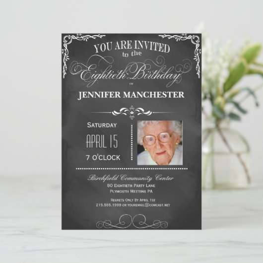 80e verjaardag van het Chalkboard-typografie Kaart (Staand voorkant)