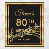 80e verjaardag van het elegante zwart-gouden muzie wijn etiket (Enkel label)