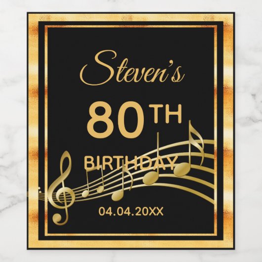 80e verjaardag van het elegante zwart-gouden muzie wijn etiket (Enkel label)