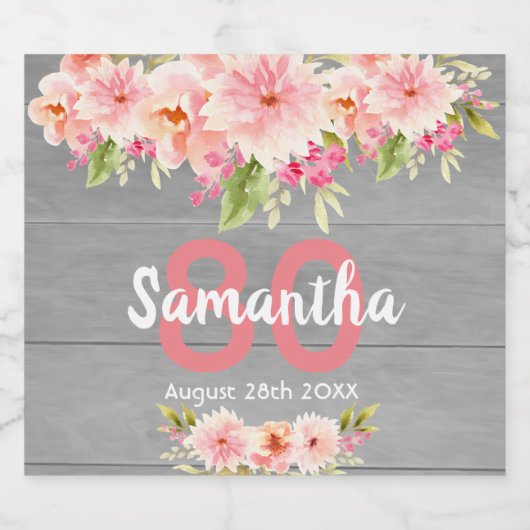 80e verjaardag van het feest koraal dahlia bloemen sparkling wijnetiket (Enkel label)