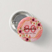 80e verjaardag van het koraal goudbloemen ronde button 3,2 cm (Voorkant /achterkant)