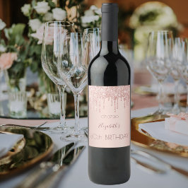 80e verjaardag van het roos gouden glitter druppel wijn etiket