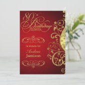 80e verjaardag van Red and Gold Swirl Kaart (Staand voorkant)