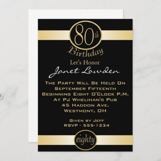 80e verjaardag van uitnodigingen (Voorkant / Achterkant)