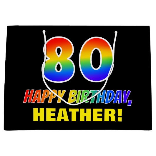 80e verjaardag: Vet, Vun, Eenvoudig, Regenboog 80 Groot Cadeauzakje (Voorkant)
