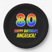 80e verjaardag: Vet, Vun, Eenvoudig, Regenboog 80 Papieren Bordje (Voorkant)