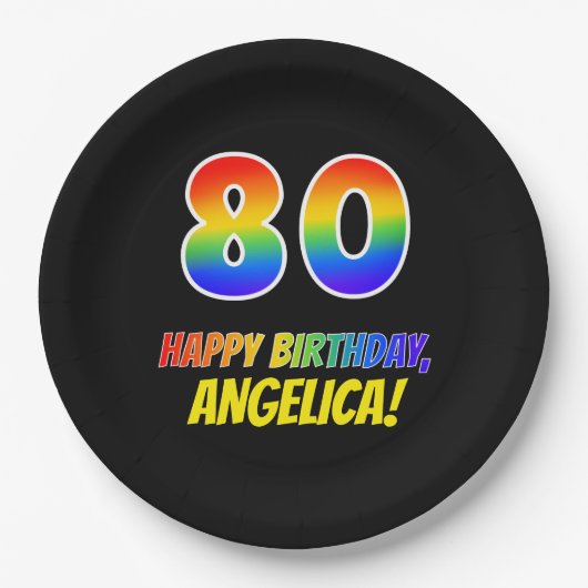 80e verjaardag: Vet, Vun, Eenvoudig, Regenboog 80 Papieren Bordje (Voorkant)