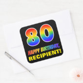 80e verjaardag: Vet, Vun, Eenvoudig, Regenboog 80 Vierkante Sticker (Envelop)