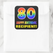 80e verjaardag: Vet, Vun, Eenvoudig, Regenboog 80 Vierkante Sticker (Tas)