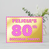 80e verjaardag — Vet, vuurtje, roze band # 80 Folie Uitnodiging (Staand Voorkant)