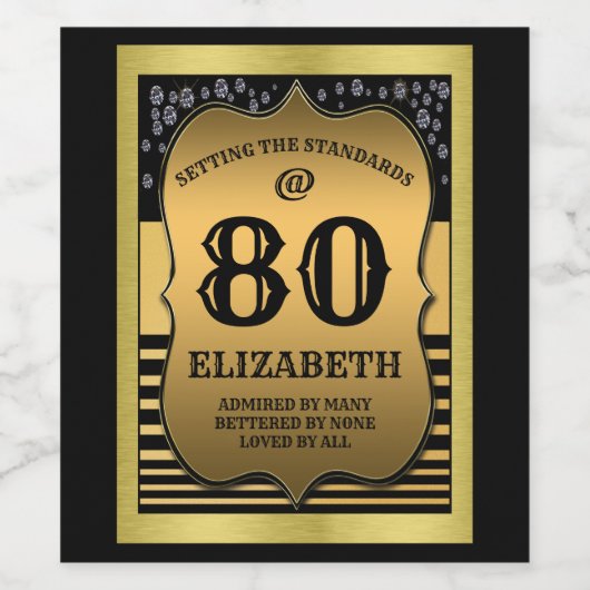80e verjaardag viering zwart & goud normen wijn etiket (Enkel label)