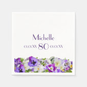 80e verjaardag violet pansies bloemen wit servet (Voorkant)