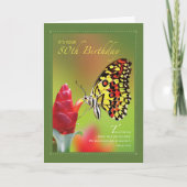 80e verjaardag vlinder op rode ventilator kaart (Voorkant)