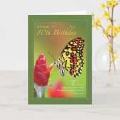 80e verjaardag vlinder op rode ventilator kaart (Gele Bloem)