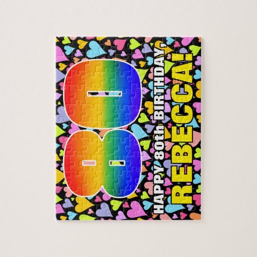 80e verjaardag — Vun, liefhebbende hartvormen + "8 Legpuzzel (Verticaal)