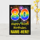 80e verjaardag: Vuurwerk Fun Pattern + Regenboog 8 Kaart (Gele Bloem)