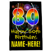 80e verjaardag: Vuurwerk Fun Pattern + Regenboog 8 Medium Cadeauzakje (Voorkant)