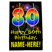 80e verjaardag: Vuurwerk Fun Pattern + Regenboog 8 Medium Cadeauzakje (Achterkant)