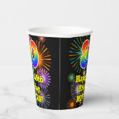 80e verjaardag: Vuurwerk Fun Pattern + Regenboog 8 Papieren Bekers (Rechts)